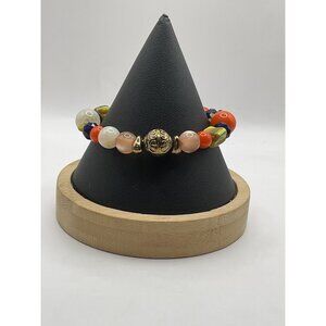 Beaded Multicolor Stretch Bracelet With Gold-Accent Centerpiece